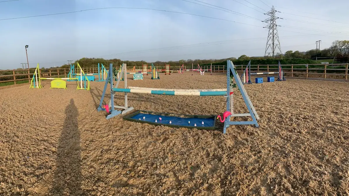 A show jump ready for riders at Cae Hamdden